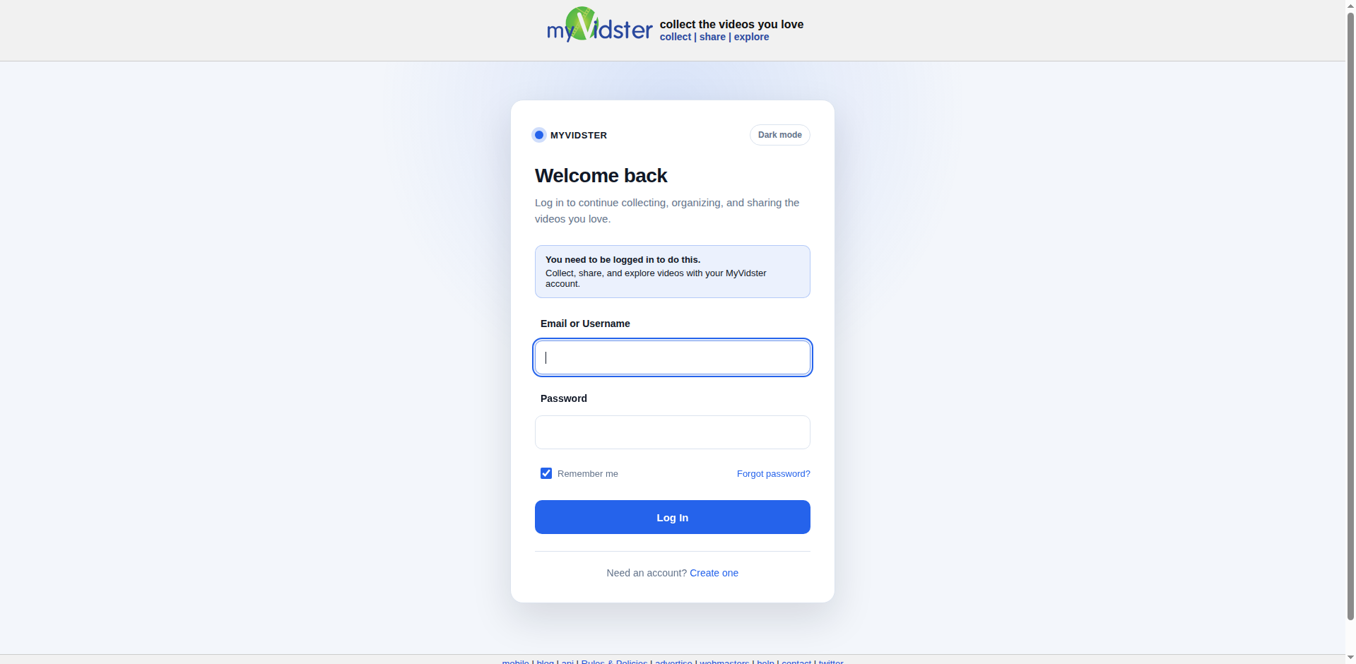 Thumbnail for MyVidster Login