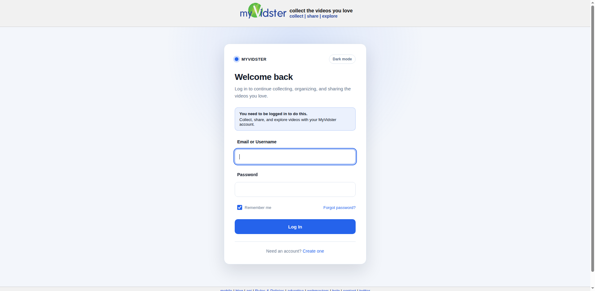 Thumbnail for MyVidster Login
