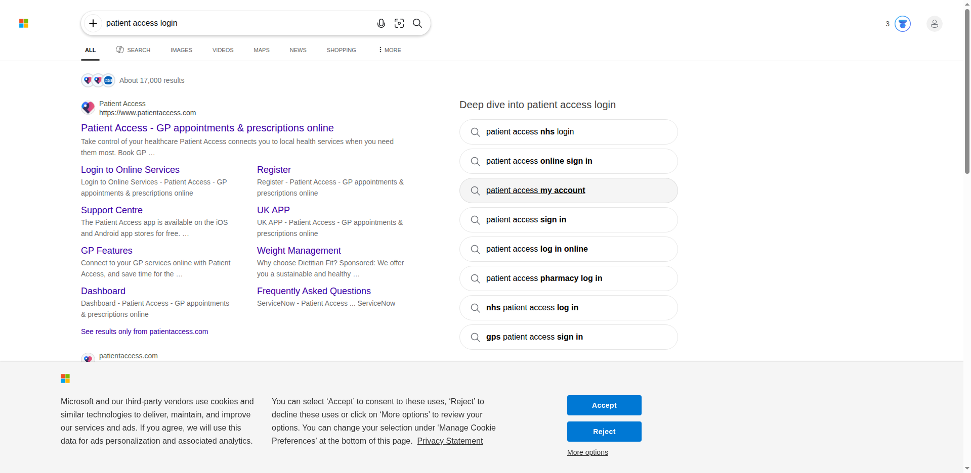 Thumbnail for patient access login - Bing