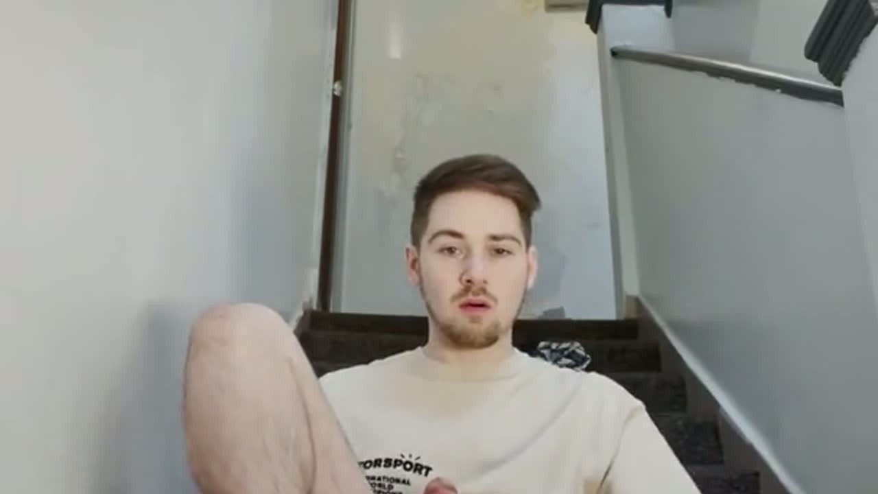 Thumbnail for Risky Hot Guy Masturbates in Public Stairway-Anguish Gush