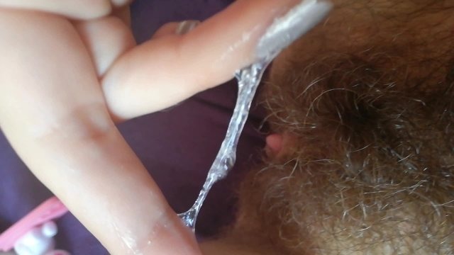Thumbnail for Playing with my grool after orgasm wet hairy pussy sticky cum